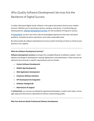 Why Quality Software Development Services Are the Backbone of Digital Success