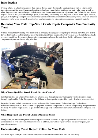 Repairing Your Tesla: Top-Notch Crash Fixing Providers You Can Rely On