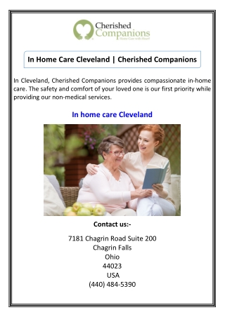 In Home Care Cleveland  Cherished Companions