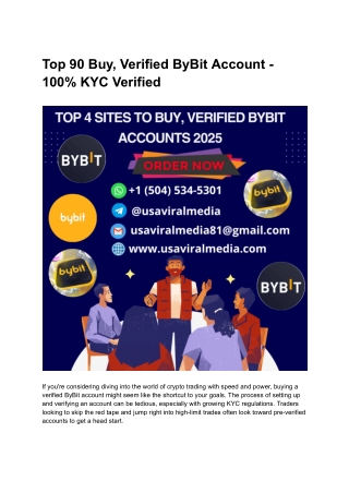 Top 90 Buy, Verified ByBit Account - 100% KYC Verified