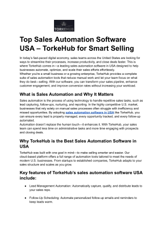 Top Sales Automation Software USA – TorkeHub for Smart Selling