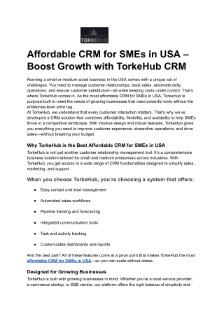 Affordable CRM for SMEs in USA – Boost Growth with TorkeHub CRM