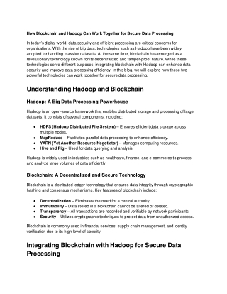 How Blockchain and Hadoop Can Work Together for Secure Data Processing