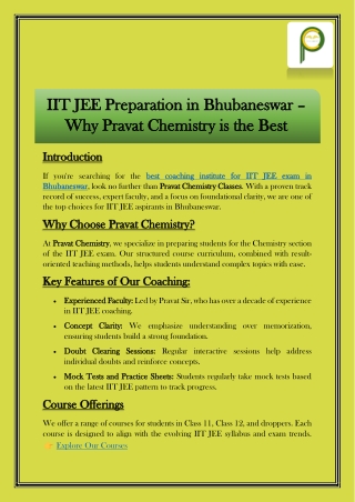 IIT JEE Preparation in Bhubaneswar – Why Pravat Chemistry is the Best