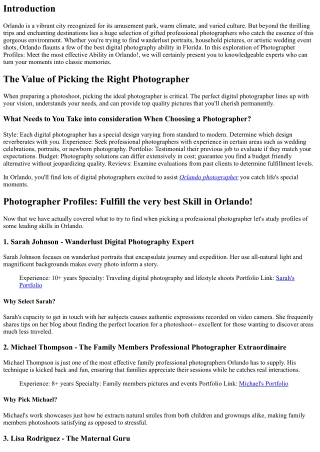 Professional Photographer Profiles: Meet the Best Talent in Orlando!