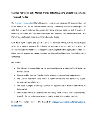 Calcined Petroleum Coke Market Types and Application 2025-2037
