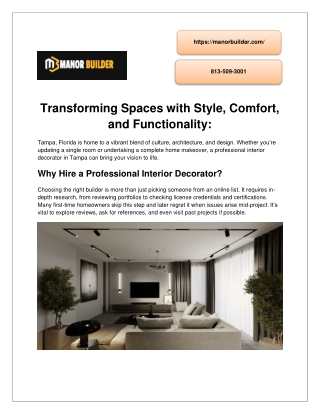 Transforming Spaces with Interior Decorator in Tampa Florida