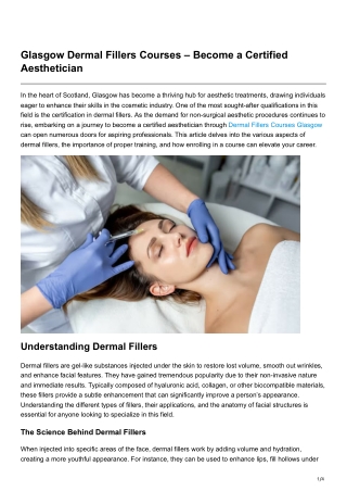 Glasgow Dermal Fillers Courses Become a Certified Aesthetician