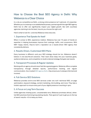 How to Choose the Best SEO Agency in Delhi Why Webenza is a Clear Choice