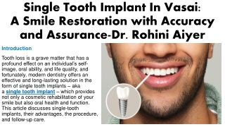 Single Tooth Implant In Vasai A Smile Restoration with Accuracy and Assurance-Dr. Rohini Aiyer