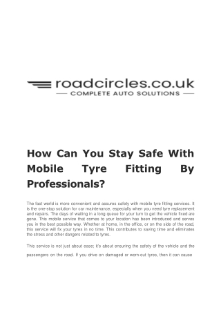 How Can You Stay Safe With Mobile Tyre Fitting By Professionals?