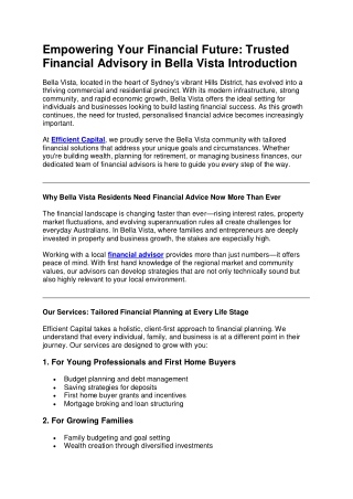 Empowering Your Financial Future Trusted Financial Advisory in Bella Vista Introduction