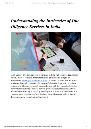 Understanding the Intricacies of Due Diligence Services in India