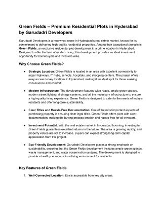 Green Fields – Residential Plots in Hyderabad for Sale