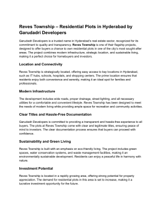 Reves Township – Premium Residential Plots in Hyderabad