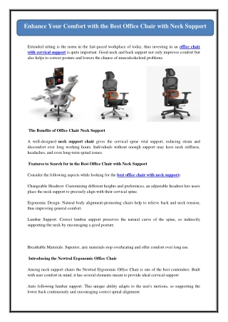 Enhance Your Comfort with the Best Office Chair with Neck Support