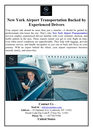 New York Airport Transportation Backed by Experienced Drivers