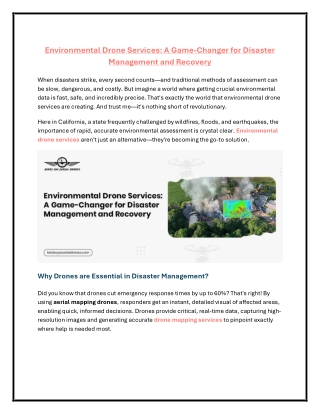 Environmental Drone Services: A Game-Changer for Disaster Management and Recover