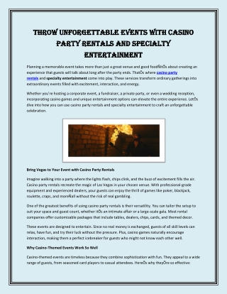 Throw Unforgettable Events with Casino Party Rentals and Specialty Entertainment