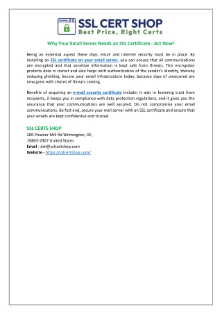 Why Your Email Server Needs an SSL Certificate - Act Now!