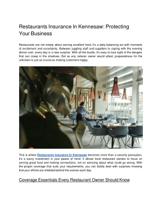 Restaurants Insurance In Kennesaw_ Protecting Your Business