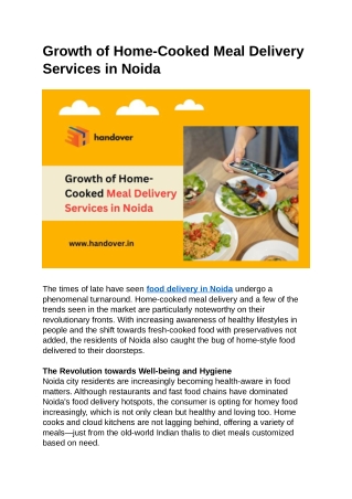 Growth of Home-Cooked Meal Delivery Services in Noida