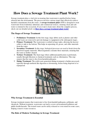 How Does a Sewage Treatment Plant Work?