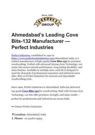 Leading Cove Bits-132 Manufacturer — Perfect Industries