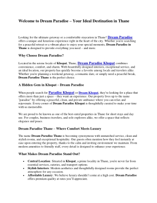 Welcome to Dream Paradise – Your Ideal Destination in Thane