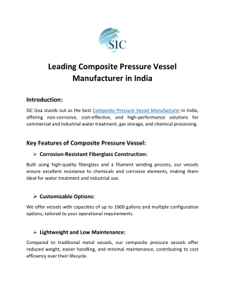 Composite Pressure Vessel Manufacturer in India