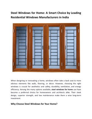 A Smart Choice by Leading Residential Windows Manufacturers in India