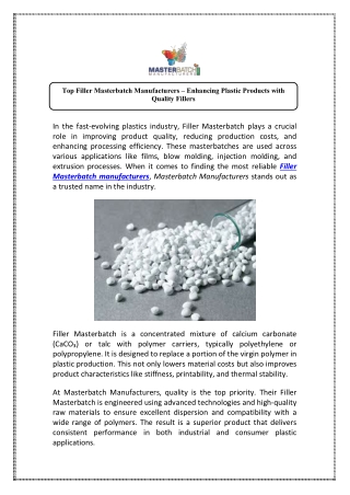 Leading Filler Masterbatch Manufacturers for Industries India