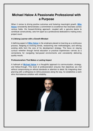 Michael Halow A Passionate Professional with a Purpose