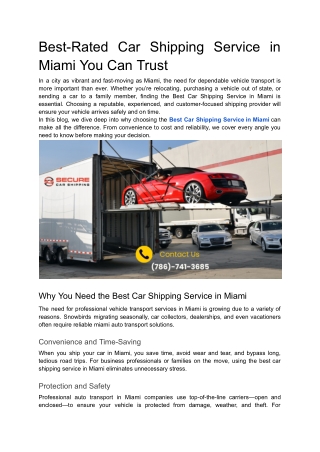 Best-Rated Car Shipping Service in Miami You Can Trust