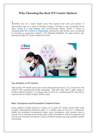 Why Choosing the Best IVF Centre Matters