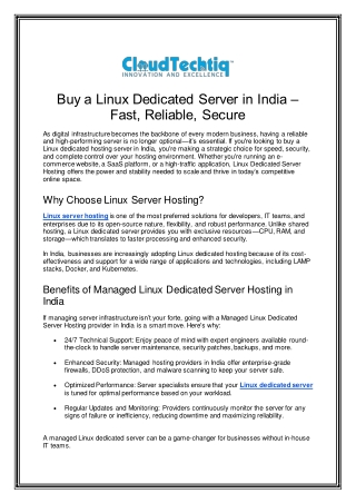 Buy a Linux Dedicated Server in India