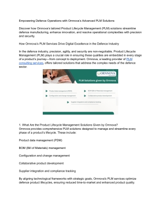 Empowering Defence Operations with Ornnova’s Advanced PLM Solutions