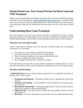 Ifantis Dental Care Your Trusted Partner for Root Canal and TMJ Treatment