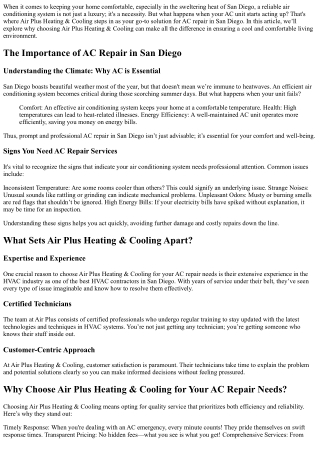 Why Choose Air Plus Heating & Cooling for Your AC Repair Needs