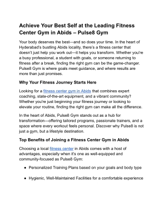 Achieve Your Best Self at the Leading Fitness Center Gym in Abids – Pulse8 Gym
