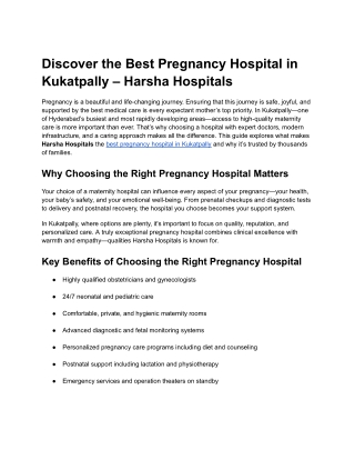 Discover the Best Pregnancy Hospital in Kukatpally – Harsha Hospitals