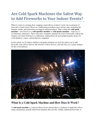 Are Cold Spark Machines the Safest Way to Add Fireworks to Your Indoor Events