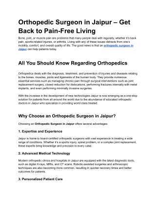 Orthopedic Surgeon in Jaipur – Get Back to Pain-Free Living