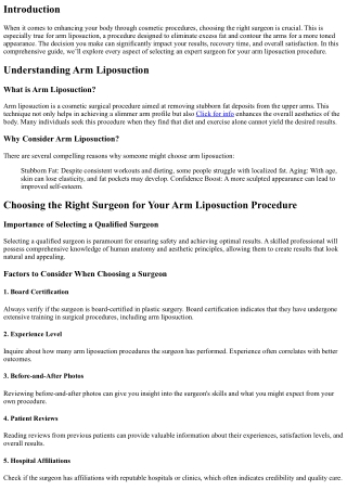 Choosing the Right Surgeon for Your Arm Liposuction Procedure