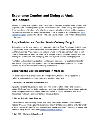 Experience Comfort and Dining at Ahuja Residences