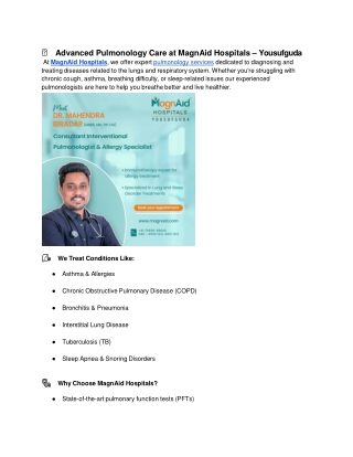 Advanced Pulmonology Care at MagnAid Hospitals – Yousufguda