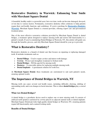 Restorative Dentistry in Warwick Enhancing Your Smile with Merchant Square Dental