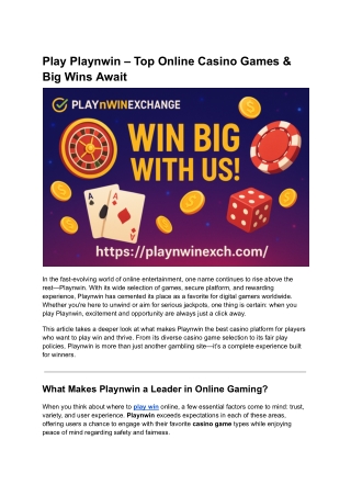 Play Playnwin – Top Online Casino Games & Big Wins Await