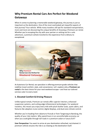 Why Premium Rental Cars Are Perfect for Weekend Getaways