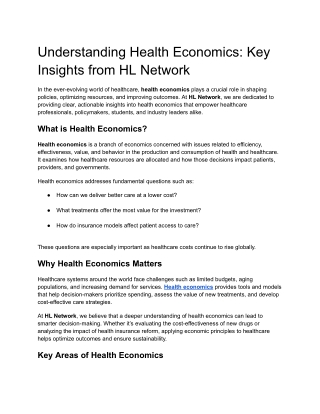 Understanding Health Economics:  Key Insights from HL Network